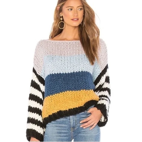 Blank NYC Sweaters - Blank NYC Mixed Signals Chunky Knit Striped Multicolored Sweater Size XS
